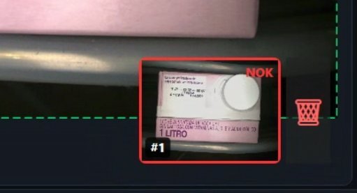 Miniatur einer ausgeschleusten Verpackung, rot als NOK markiert