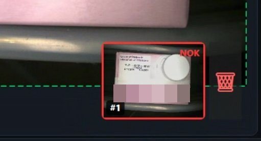 Miniatura di una confezione scartata, segnata in rosso come NOK