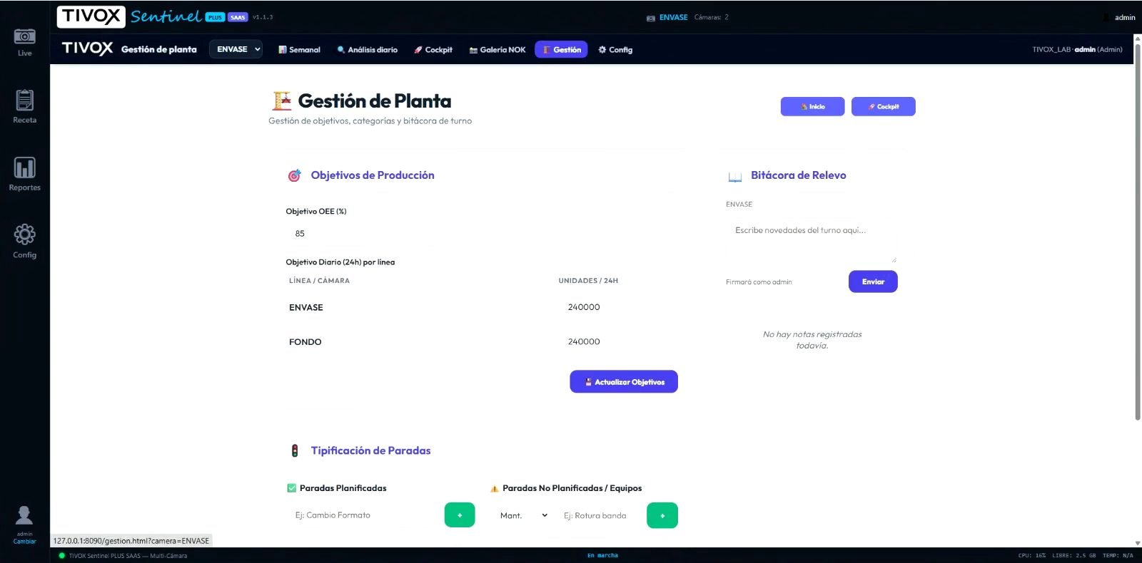 Sentinel PLUS SAAS: Verwaltung von Werken, Linien und Kameras